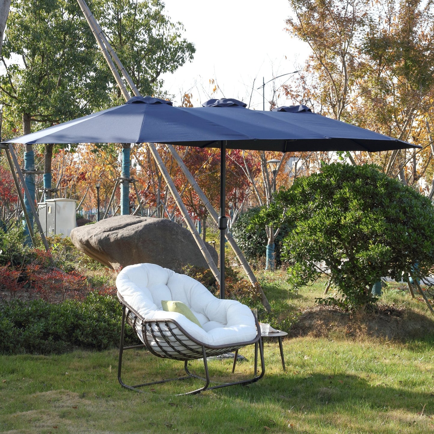 14.8 Ft Double Sided Outdoor Umbrella Rectangular Large with Crank ( Navy blue )(No Base) - 1st Choice Furniture Direct