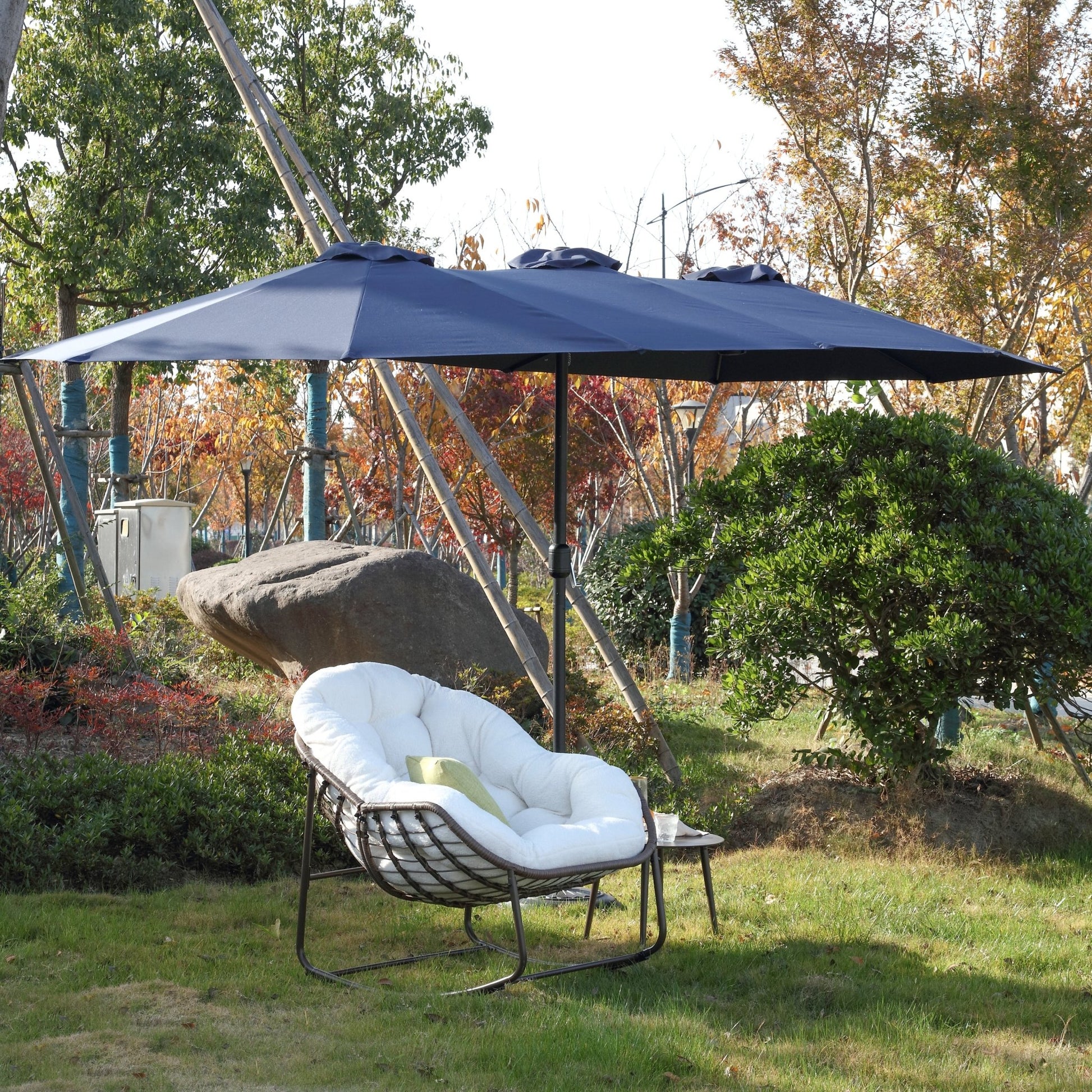 14.8 Ft Double Sided Outdoor Umbrella Rectangular Large with Crank ( Navy blue )(No Base) - 1st Choice Furniture Direct