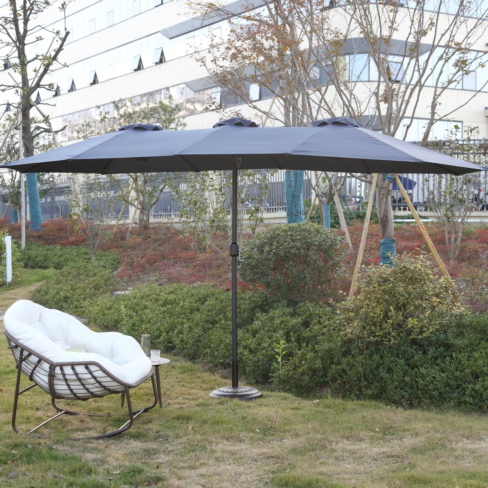14.8 Ft Double Sided Outdoor Umbrella Rectangular Large with Crank ( Navy blue )(No Base) - 1st Choice Furniture Direct