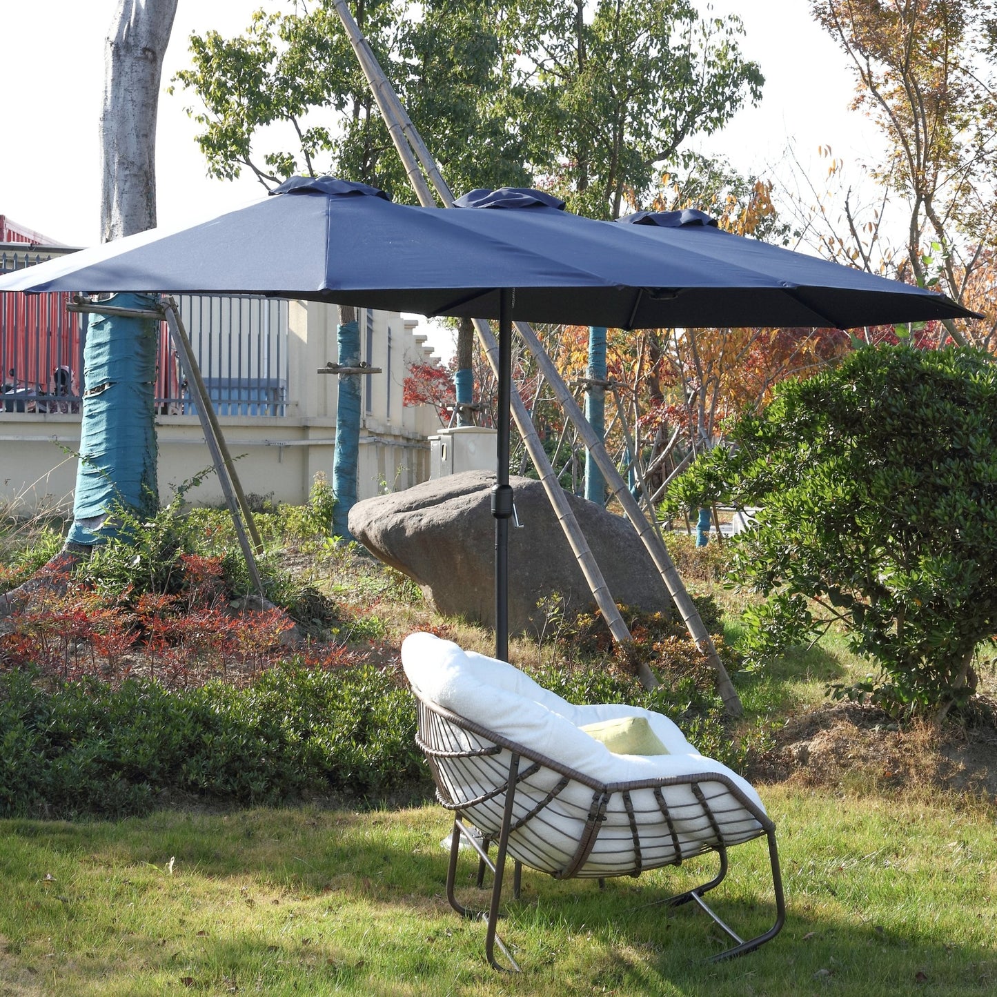 14.8 Ft Double Sided Outdoor Umbrella Rectangular Large with Crank ( Navy blue )(No Base) - 1st Choice Furniture Direct