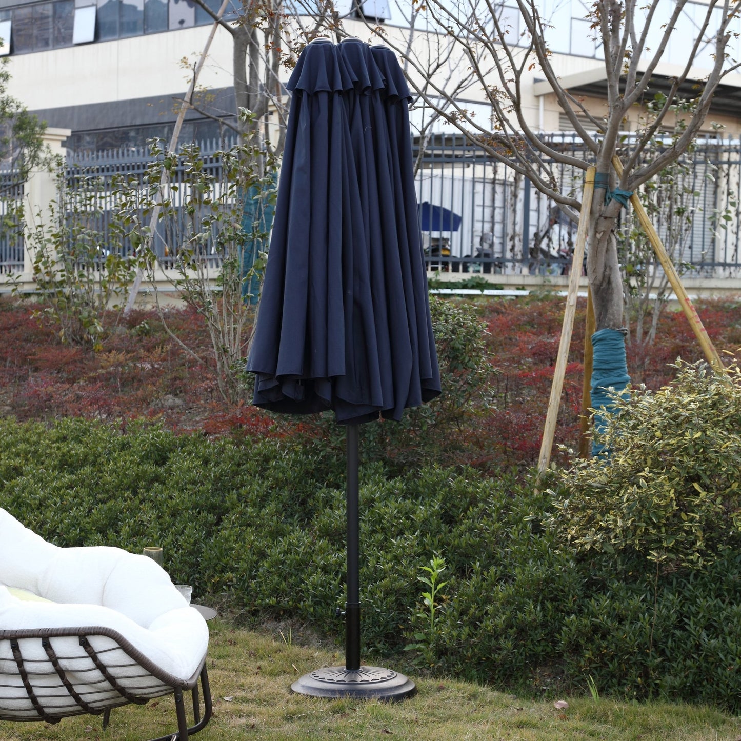 14.8 Ft Double Sided Outdoor Umbrella Rectangular Large with Crank ( Navy blue )(No Base) - 1st Choice Furniture Direct