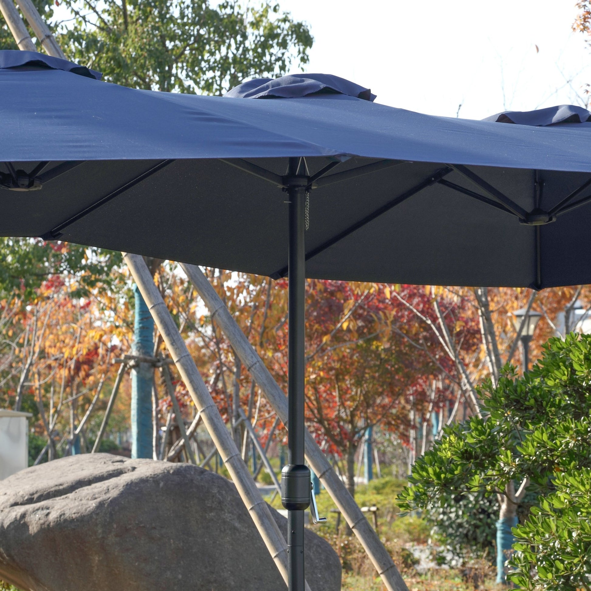 14.8 Ft Double Sided Outdoor Umbrella Rectangular Large with Crank ( Navy blue )(No Base) - 1st Choice Furniture Direct