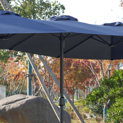 14.8 Ft Double Sided Outdoor Umbrella Rectangular Large with Crank ( Navy blue )(No Base) - 1st Choice Furniture Direct