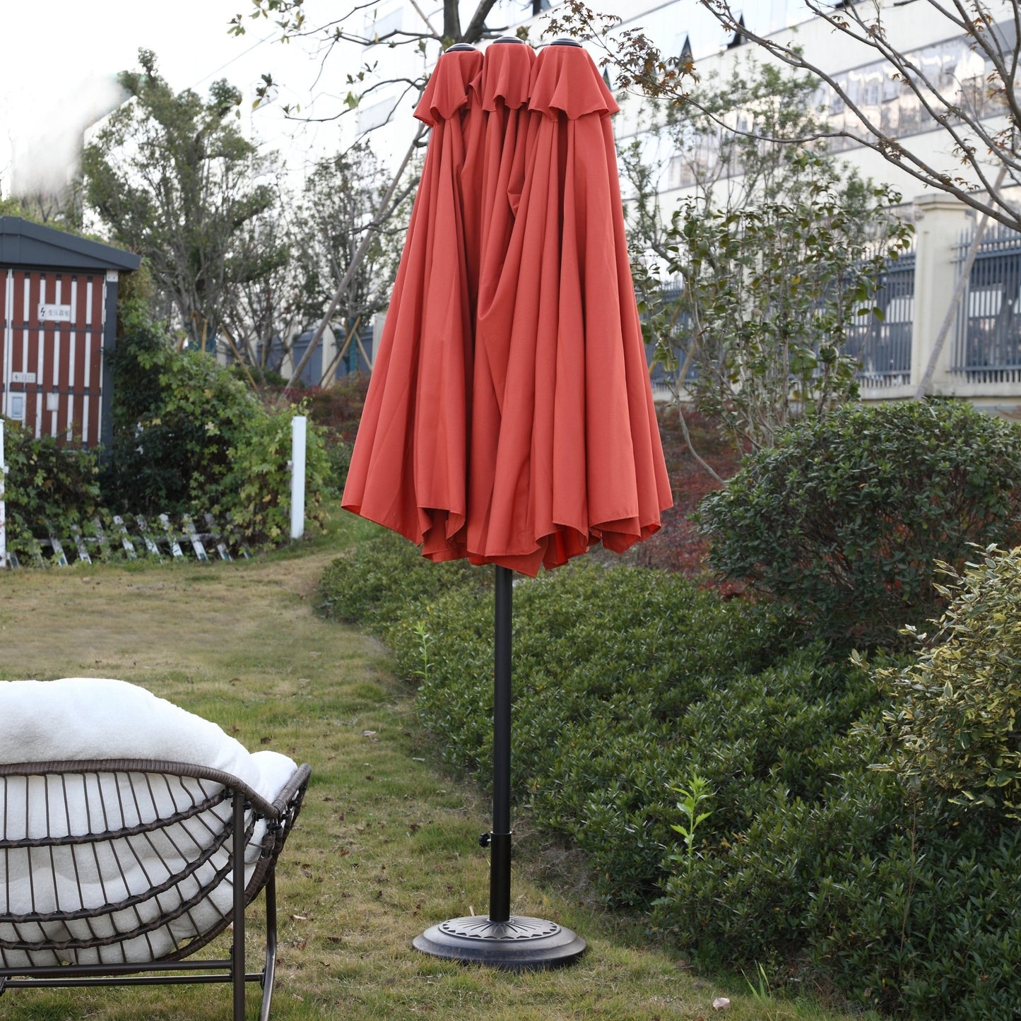 14.8 Ft Double Sided Outdoor Umbrella Rectangular Large with Crank ( Orange )(No Base) - 1st Choice Furniture Direct