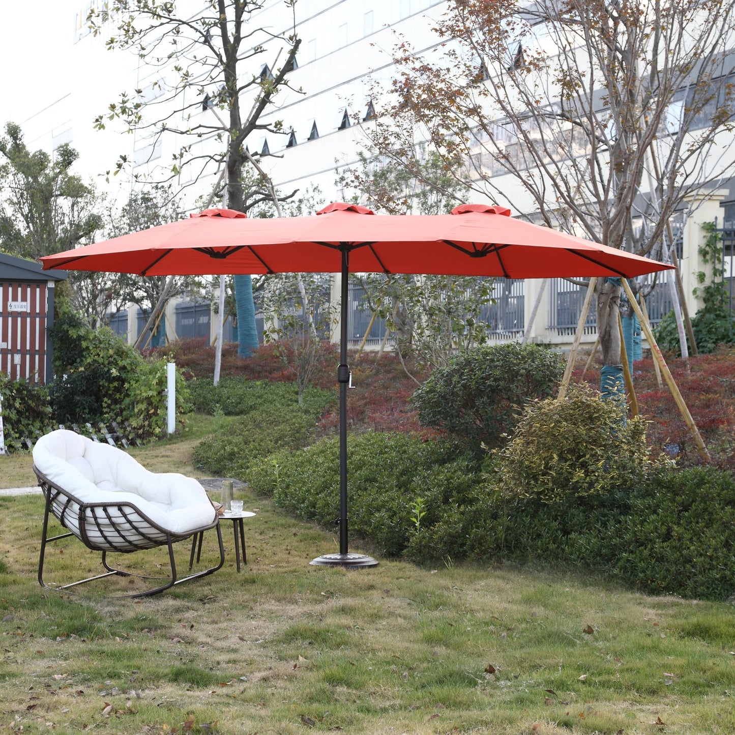 14.8 Ft Double Sided Outdoor Umbrella Rectangular Large with Crank ( Orange )(No Base) - 1st Choice Furniture Direct