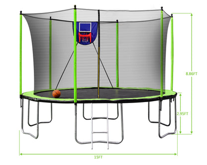 15 Foot Outdoor Trampoline with Safety Enclosure & Galvanized Frame - 1st Choice Furniture Direct