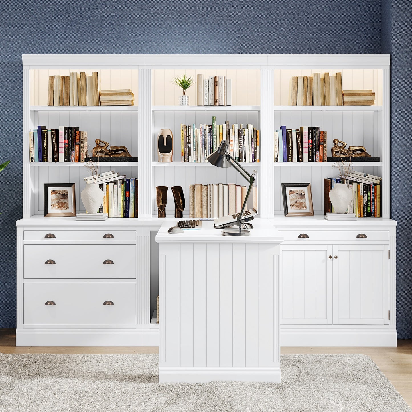 1st Choice Elegant 3-Piece Bookcase and Writing Desk Set in pristine white