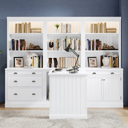 1st Choice Elegant 3-Piece Bookcase and Writing Desk Set in pristine white