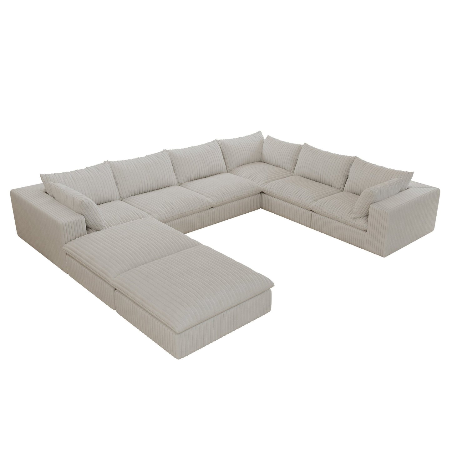 157.6' Cloud Sofa,Corduroy Fabric,Deep Seat Couches,Double - layer design,Removable Cushion,No Assembly, DIY Combination for Living room, Bedroom,Conference room ,Apartment,White - 1st Choice Furniture Direct