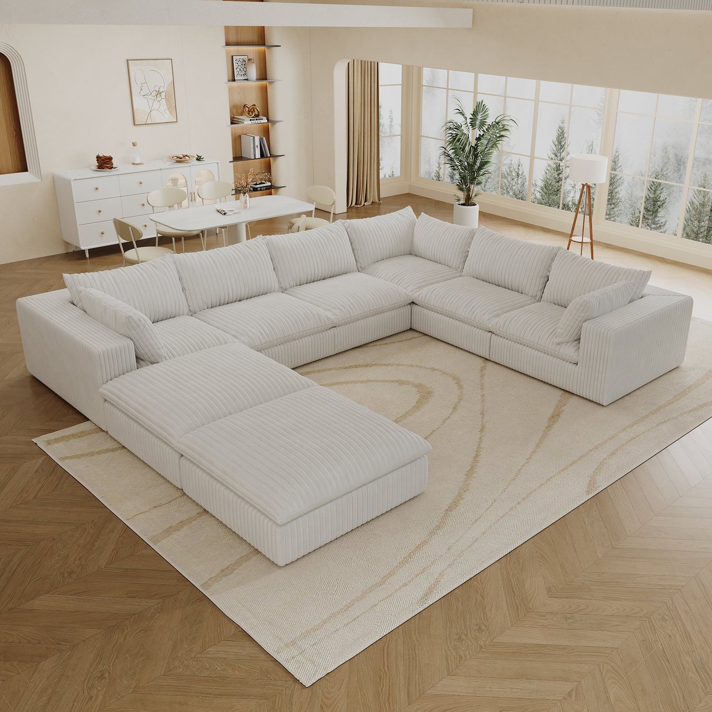 157.6' Cloud Sofa,Corduroy Fabric,Deep Seat Couches,Double - layer design,Removable Cushion,No Assembly, DIY Combination for Living room, Bedroom,Conference room ,Apartment,White - 1st Choice Furniture Direct