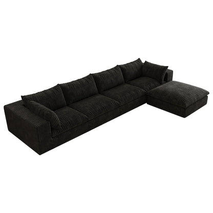 157.6'Cloud Sofa,Corduroy Fabric,Deep Seat Couches,Double - layer design,Removable Cushion,No Assembly,DIY Combination for Living room, Bedroom,Conference room ,Apartment,Black - 1st Choice Furniture Direct