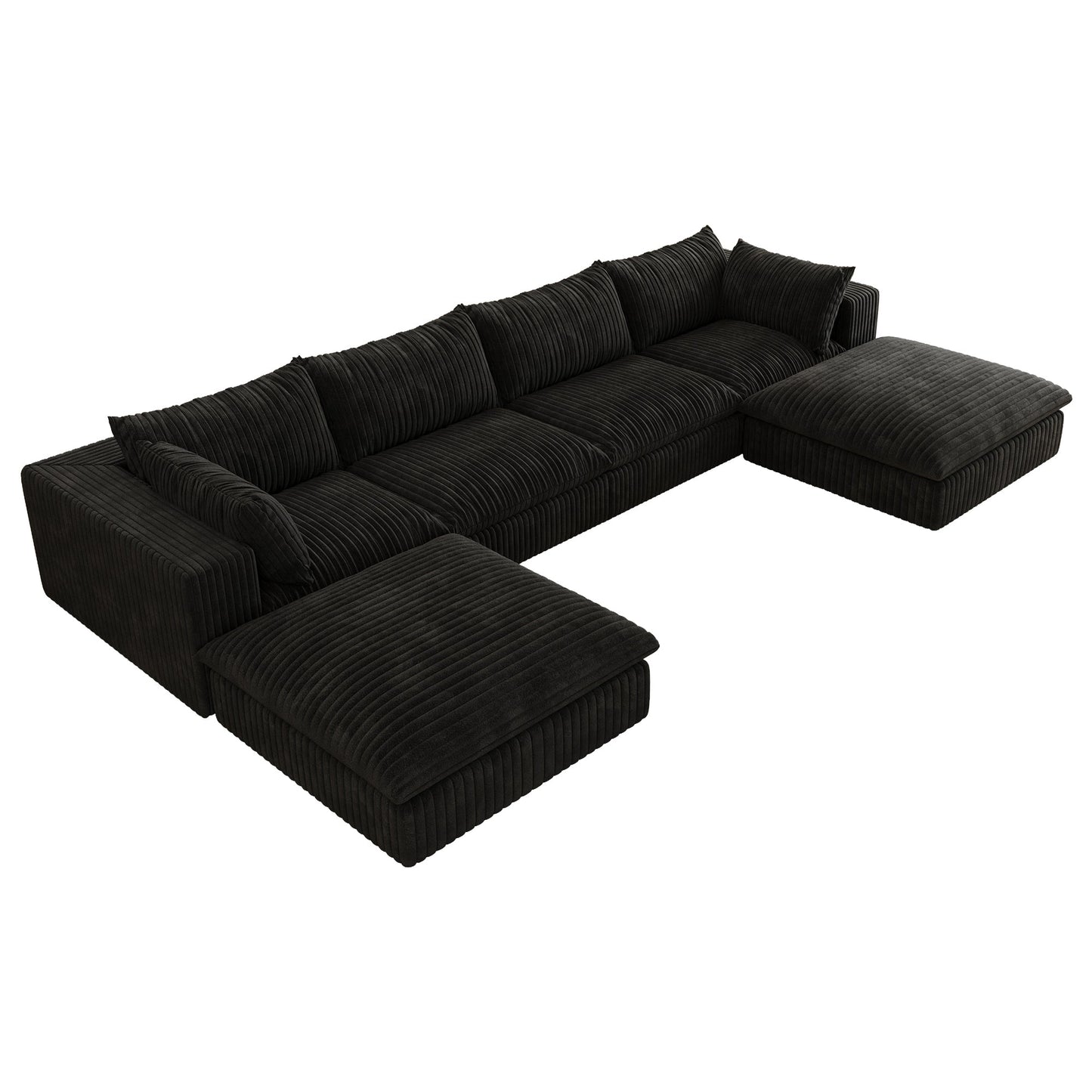 157.6'Cloud Sofa,Corduroy Fabric,Deep Seat Couches,Double - layer design,Removable Cushion,No Assembly,DIY Combination for Living room, Bedroom,Conference room ,Apartment,Black - 1st Choice Furniture Direct