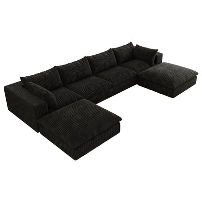 157.6'Cloud Sofa,Corduroy Fabric,Deep Seat Couches,Double - layer design,Removable Cushion,No Assembly,DIY Combination for Living room, Bedroom,Conference room ,Apartment,Black - 1st Choice Furniture Direct