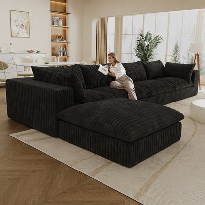 157.6'Cloud Sofa,Corduroy Fabric,Deep Seat Couches,Double - layer design,Removable Cushion,No Assembly,DIY Combination for Living room, Bedroom,Conference room ,Apartment,Black - 1st Choice Furniture Direct