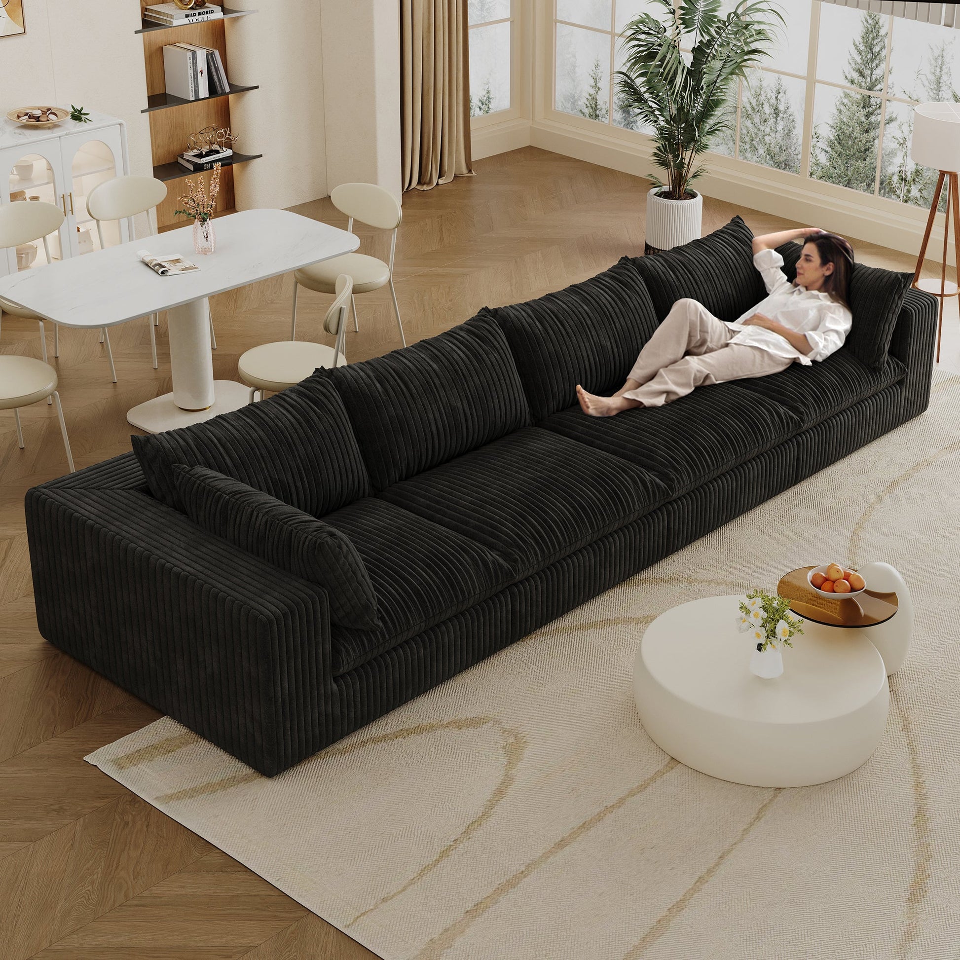 157.6'Cloud Sofa,Corduroy Fabric,Deep Seat Couches,Double - layer design,Removable Cushion,No Assembly,DIY Combination for Living room, Bedroom,Conference room ,Apartment,Black - 1st Choice Furniture Direct