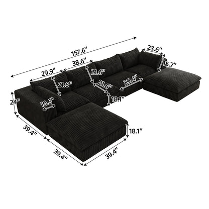 157.6'Cloud Sofa,Corduroy Fabric,Deep Seat Couches,Double - layer design,Removable Cushion,No Assembly,DIY Combination for Living room, Bedroom,Conference room ,Apartment,Black - 1st Choice Furniture Direct