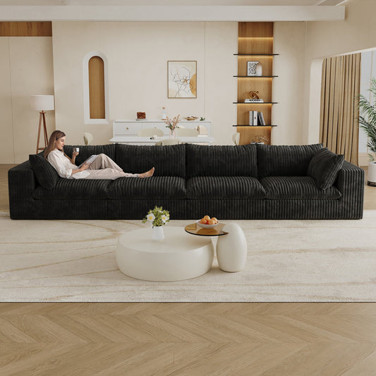 157.6'Cloud Sofa,Corduroy Fabric,Deep Seat Couches,Double - layer design,Removable Cushion,No Assembly,DIY Combination for Living room, Bedroom,Conference room ,Apartment,Black - 1st Choice Furniture Direct