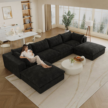 157.6'Cloud Sofa,Corduroy Fabric,Deep Seat Couches,Double - layer design,Removable Cushion,No Assembly,DIY Combination for Living room, Bedroom,Conference room ,Apartment,Black - 1st Choice Furniture Direct