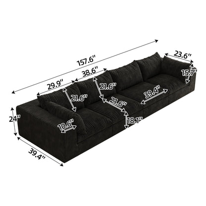 157.6'Cloud Sofa,Corduroy Fabric,Deep Seat Couches,Double - layer design,Removable Cushion,No Assembly,DIY Combination for Living room, Bedroom,Conference room ,Apartment,Black - 1st Choice Furniture Direct