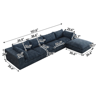 157.6'Cloud Sofa,Corduroy Fabric,Deep Seat Couches,Double - layer design,Removable Cushion,No Assembly,DIY Combination for Living room, Bedroom,Conference room ,Apartment,Blue - 1st Choice Furniture Direct