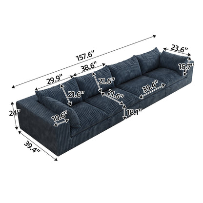 157.6'Cloud Sofa,Corduroy Fabric,Deep Seat Couches,Double - layer design,Removable Cushion,No Assembly,DIY Combination for Living room, Bedroom,Conference room ,Apartment,Blue - 1st Choice Furniture Direct