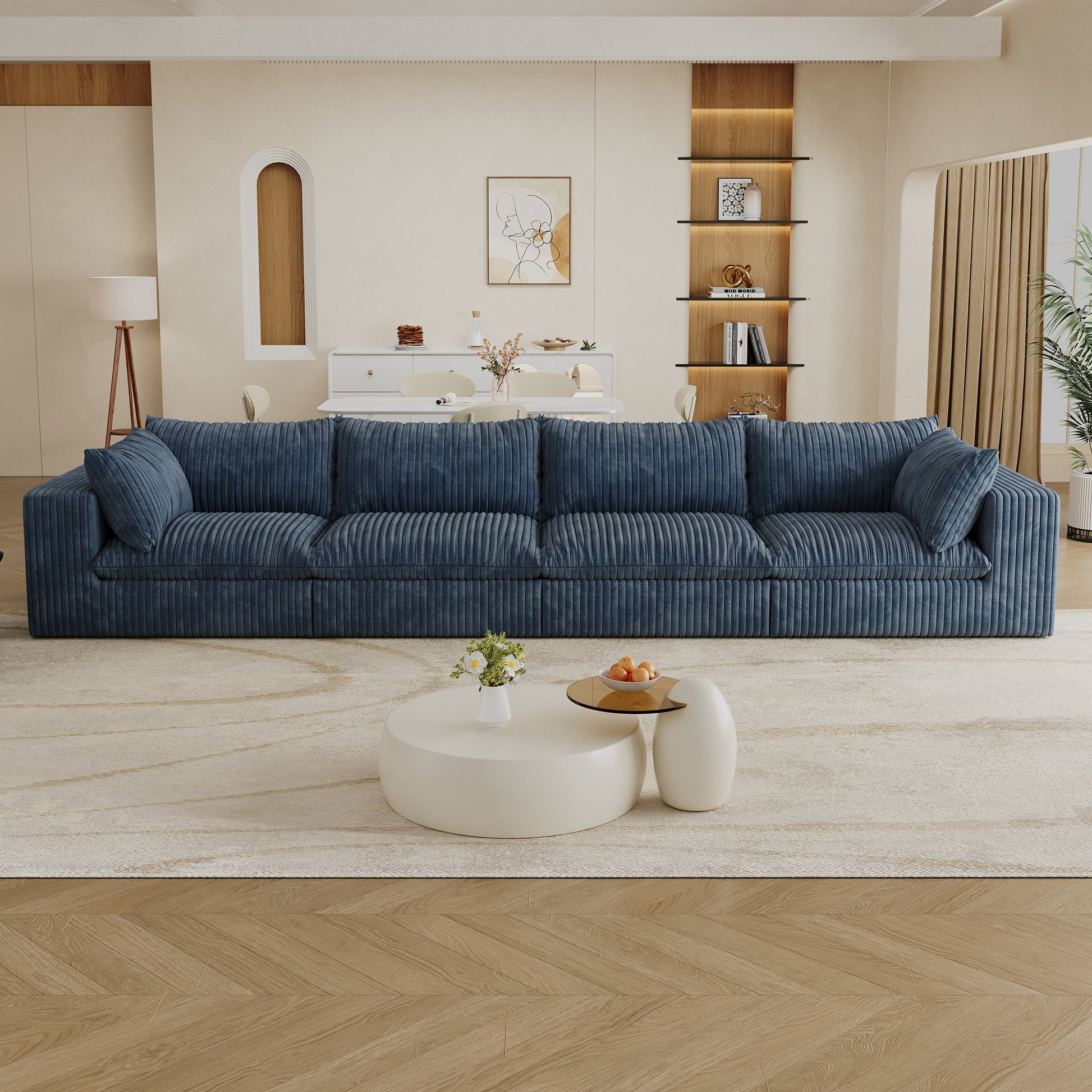 157.6'Cloud Sofa,Corduroy Fabric,Deep Seat Couches,Double - layer design,Removable Cushion,No Assembly,DIY Combination for Living room, Bedroom,Conference room ,Apartment,Blue - 1st Choice Furniture Direct