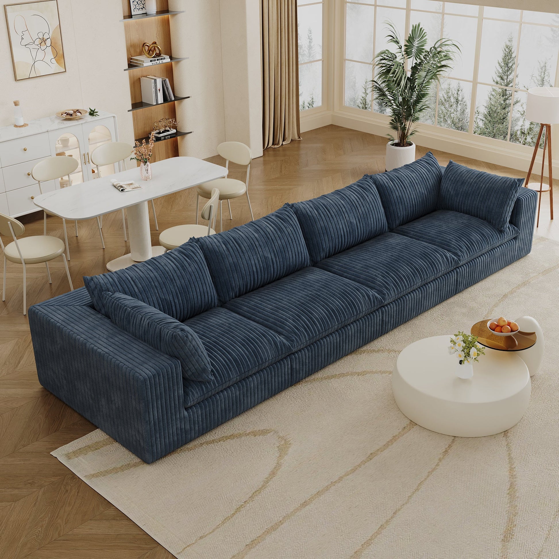 157.6'Cloud Sofa,Corduroy Fabric,Deep Seat Couches,Double - layer design,Removable Cushion,No Assembly,DIY Combination for Living room, Bedroom,Conference room ,Apartment,Blue - 1st Choice Furniture Direct