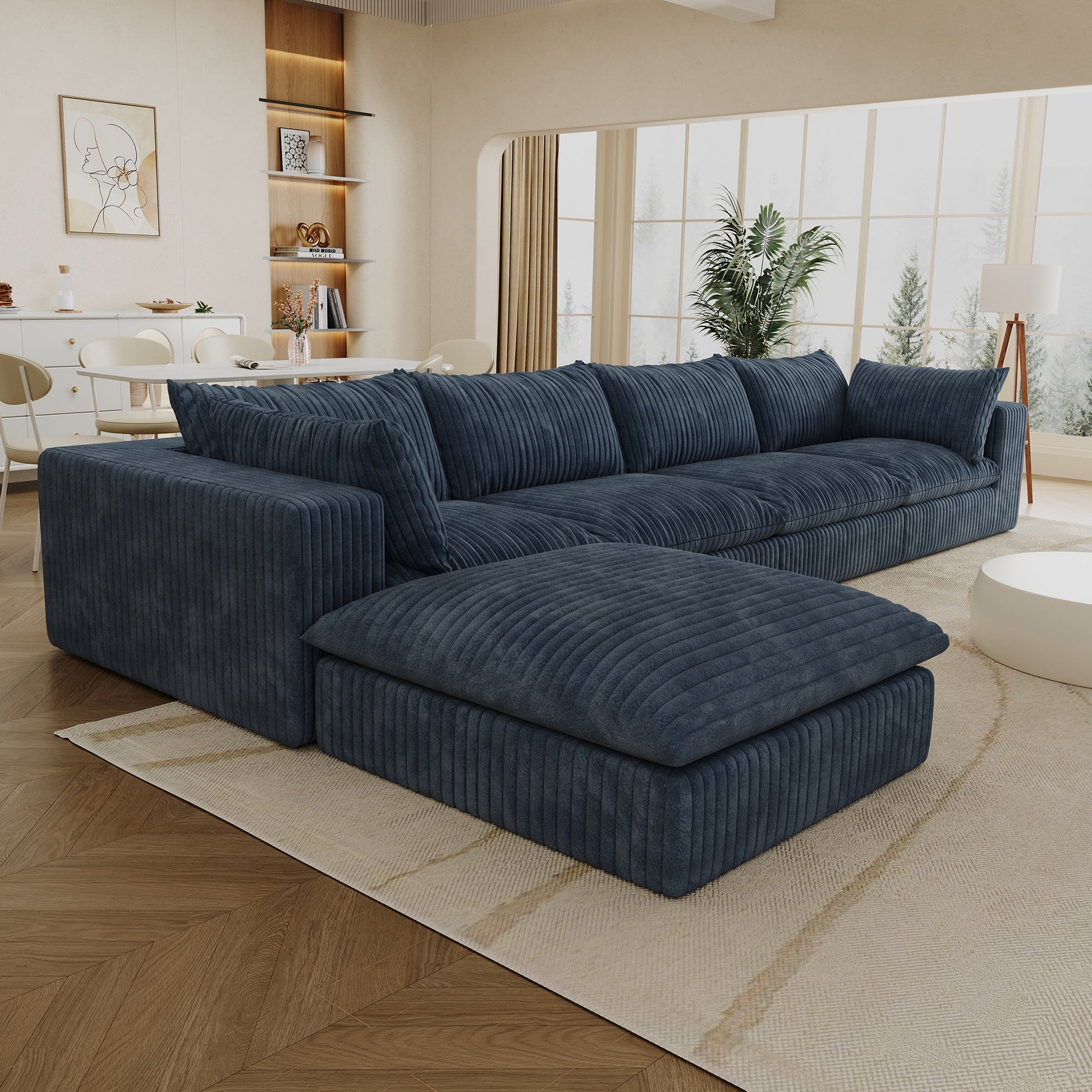 157.6'Cloud Sofa,Corduroy Fabric,Deep Seat Couches,Double - layer design,Removable Cushion,No Assembly,DIY Combination for Living room, Bedroom,Conference room ,Apartment,Blue - 1st Choice Furniture Direct