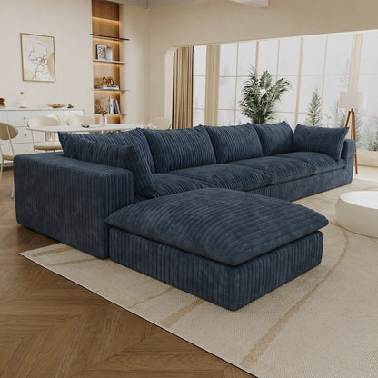 157.6'Cloud Sofa,Corduroy Fabric,Deep Seat Couches,Double - layer design,Removable Cushion,No Assembly,DIY Combination for Living room, Bedroom,Conference room ,Apartment,Blue - 1st Choice Furniture Direct