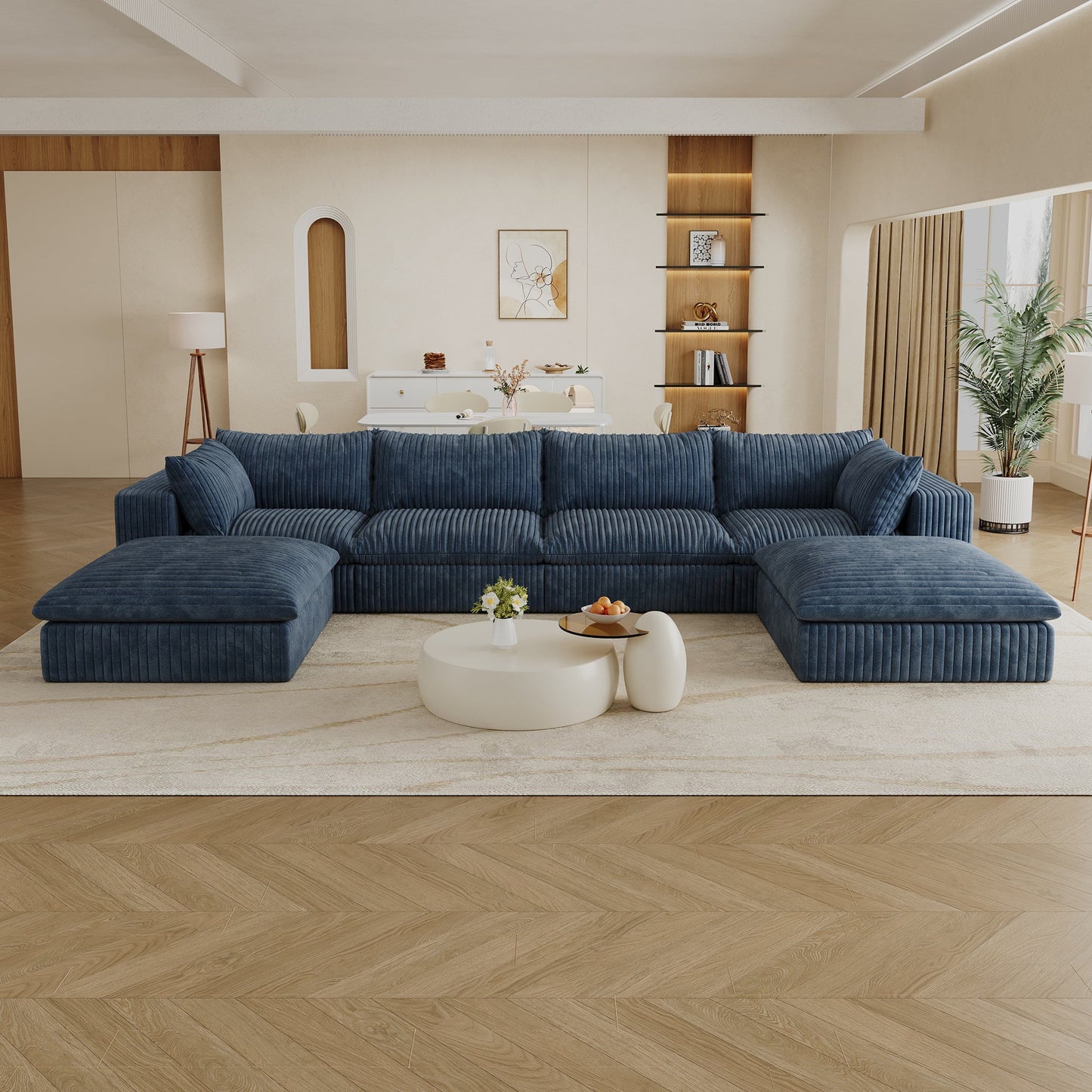157.6'Cloud Sofa,Corduroy Fabric,Deep Seat Couches,Double - layer design,Removable Cushion,No Assembly,DIY Combination for Living room, Bedroom,Conference room ,Apartment,Blue - 1st Choice Furniture Direct