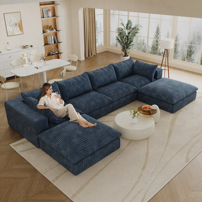 157.6'Cloud Sofa,Corduroy Fabric,Deep Seat Couches,Double - layer design,Removable Cushion,No Assembly,DIY Combination for Living room, Bedroom,Conference room ,Apartment,Blue - 1st Choice Furniture Direct