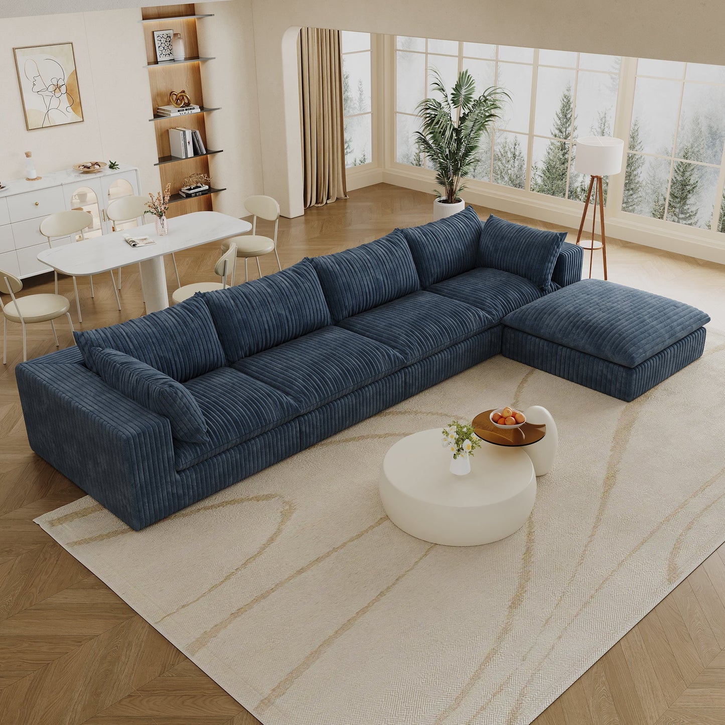 157.6'Cloud Sofa,Corduroy Fabric,Deep Seat Couches,Double - layer design,Removable Cushion,No Assembly,DIY Combination for Living room, Bedroom,Conference room ,Apartment,Blue - 1st Choice Furniture Direct