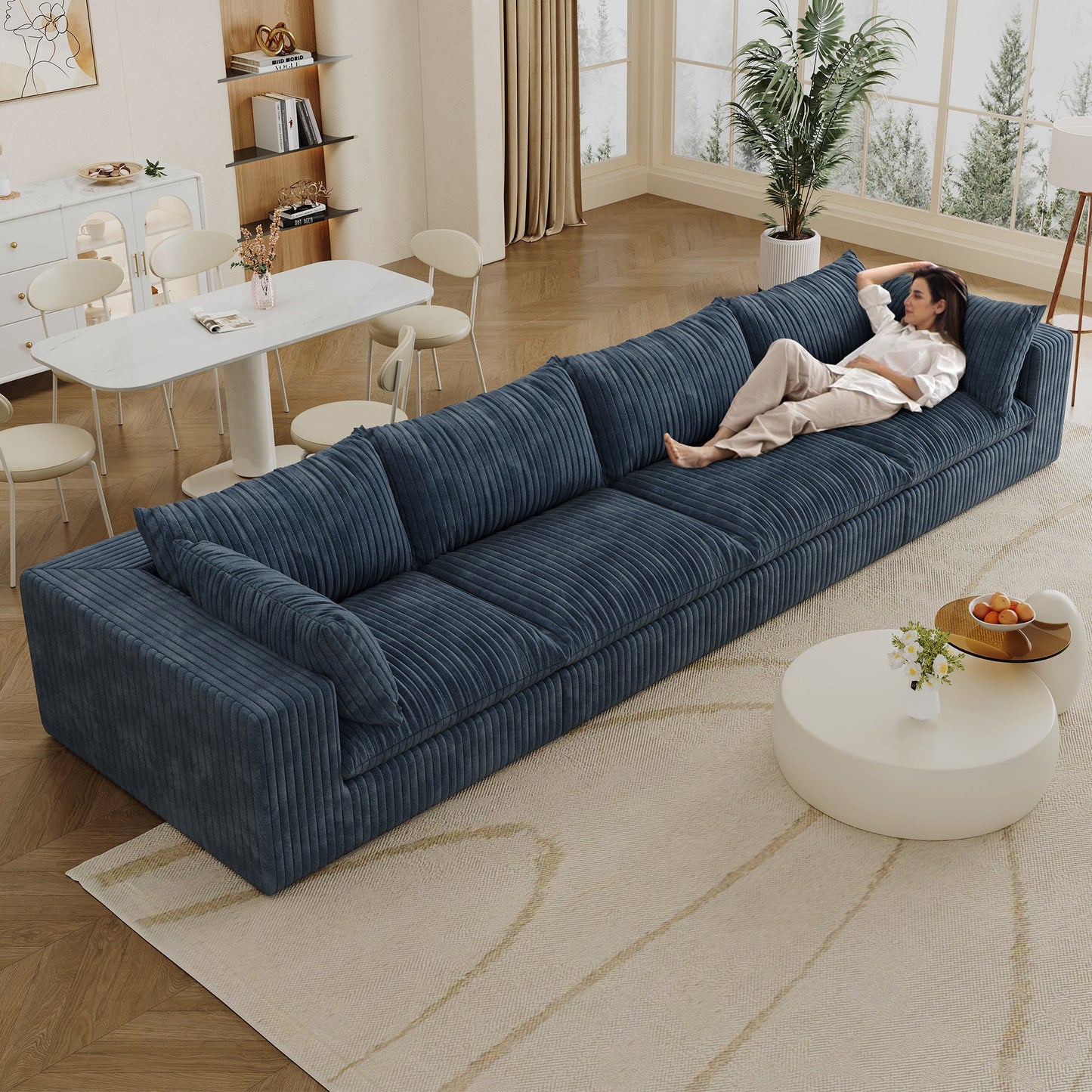 157.6'Cloud Sofa,Corduroy Fabric,Deep Seat Couches,Double - layer design,Removable Cushion,No Assembly,DIY Combination for Living room, Bedroom,Conference room ,Apartment,Blue - 1st Choice Furniture Direct