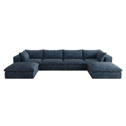 157.6'Cloud Sofa,Corduroy Fabric,Deep Seat Couches,Double - layer design,Removable Cushion,No Assembly,DIY Combination for Living room, Bedroom,Conference room ,Apartment,Blue - 1st Choice Furniture Direct