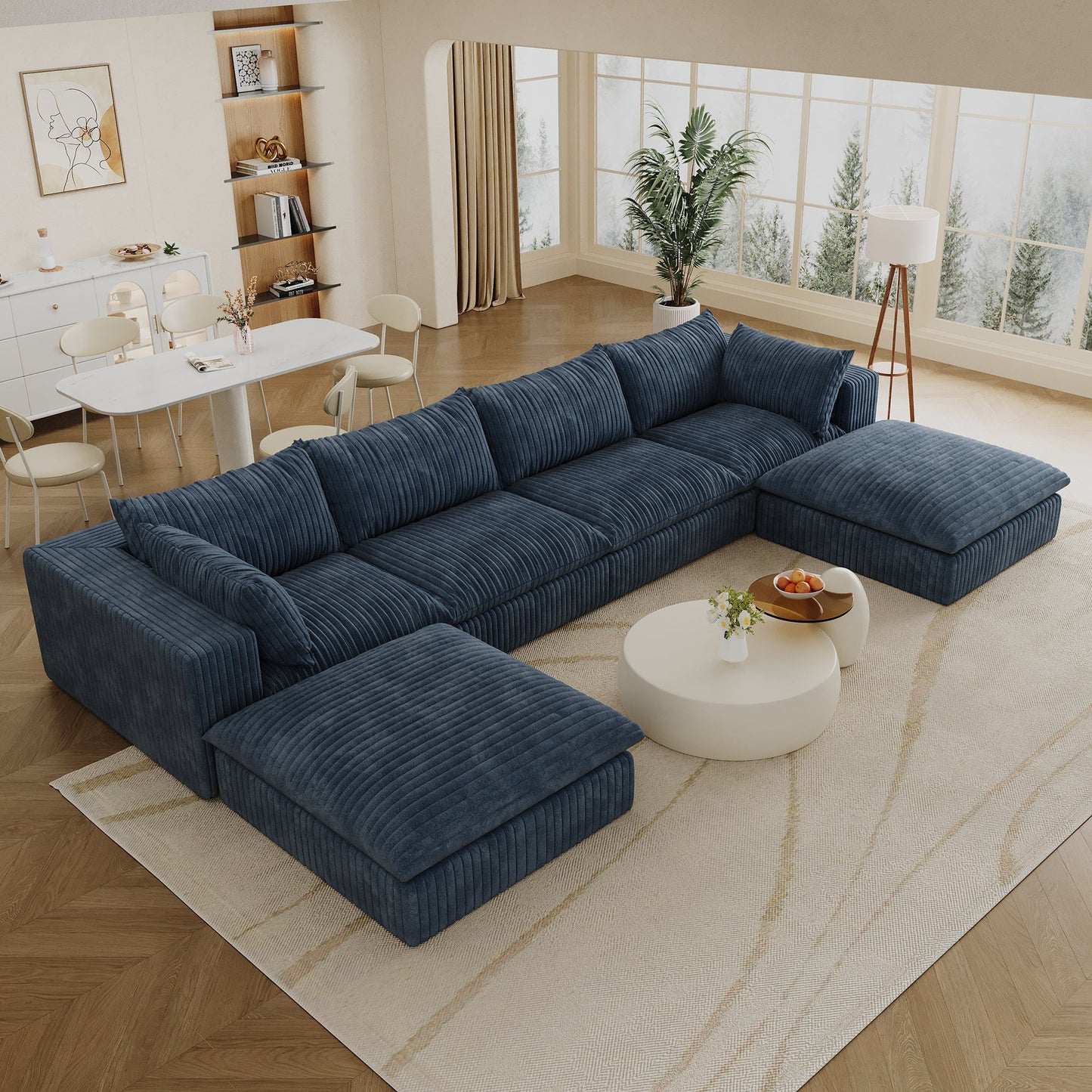 157.6'Cloud Sofa,Corduroy Fabric,Deep Seat Couches,Double - layer design,Removable Cushion,No Assembly,DIY Combination for Living room, Bedroom,Conference room ,Apartment,Blue - 1st Choice Furniture Direct