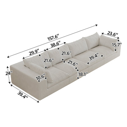 157.6'Cloud Sofa,Corduroy Fabric,Deep Seat Couches,Double - layer design,Removable Cushion,No Assembly,DIY Combination for Living room, Bedroom,Conference room ,Apartment,White - 1st Choice Furniture Direct