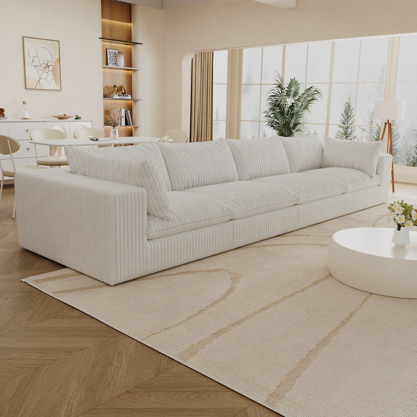 157.6'Cloud Sofa,Corduroy Fabric,Deep Seat Couches,Double - layer design,Removable Cushion,No Assembly,DIY Combination for Living room, Bedroom,Conference room ,Apartment,White - 1st Choice Furniture Direct