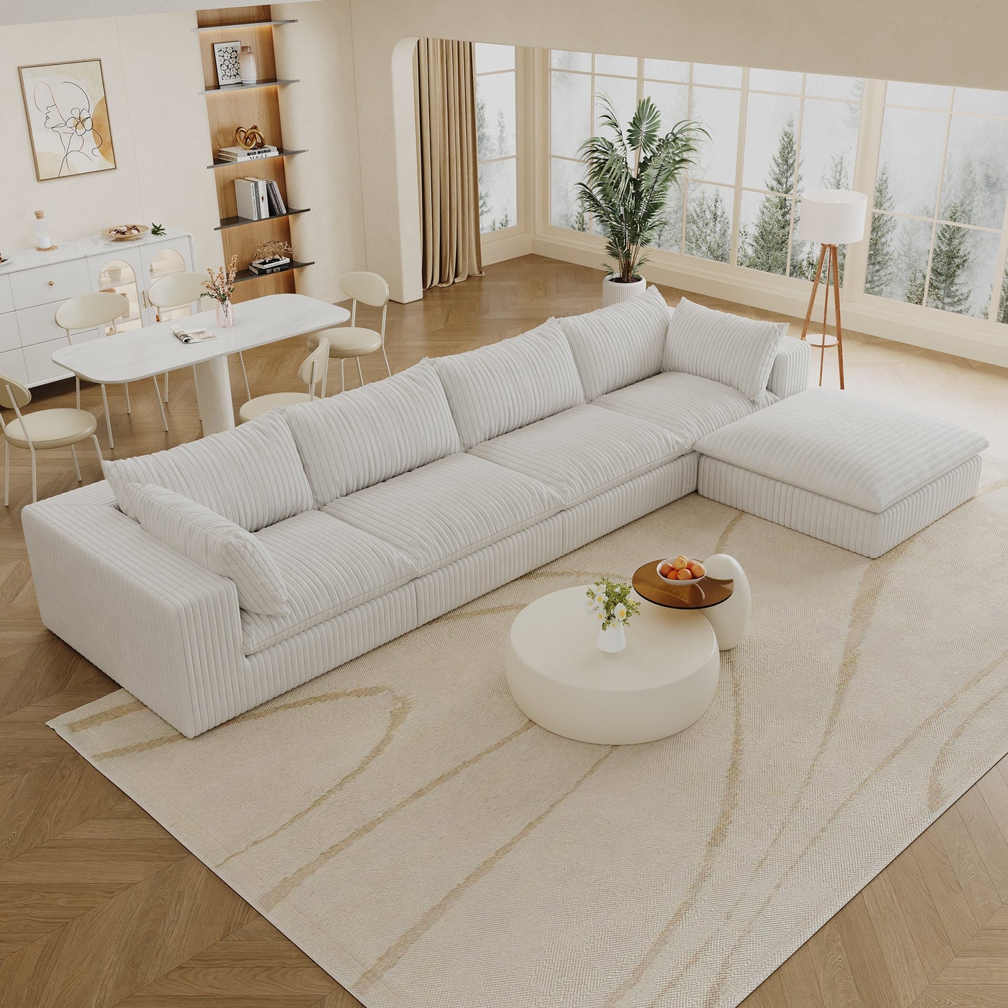 157.6'Cloud Sofa,Corduroy Fabric,Deep Seat Couches,Double - layer design,Removable Cushion,No Assembly,DIY Combination for Living room, Bedroom,Conference room ,Apartment,White - 1st Choice Furniture Direct