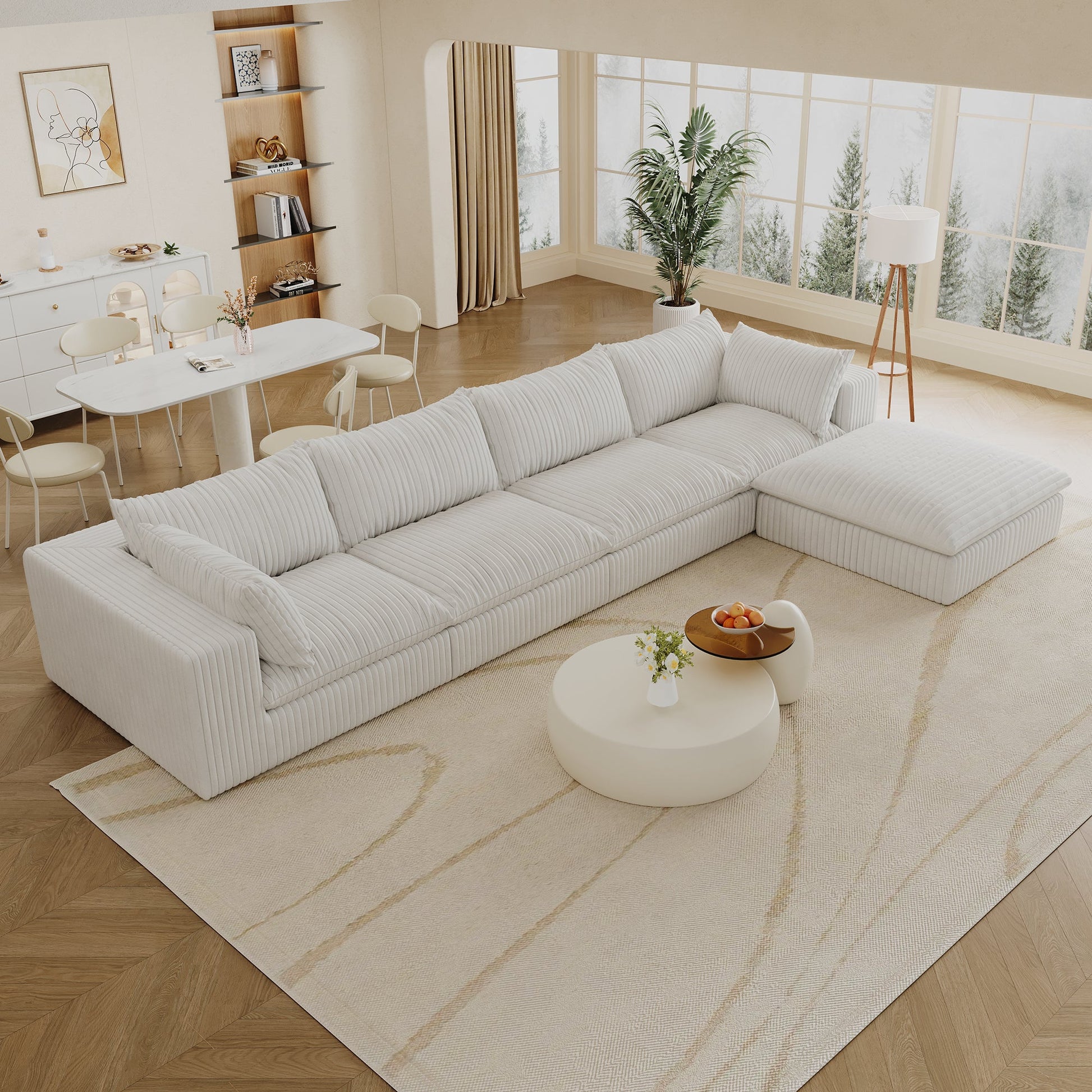 157.6'Cloud Sofa,Corduroy Fabric,Deep Seat Couches,Double - layer design,Removable Cushion,No Assembly,DIY Combination for Living room, Bedroom,Conference room ,Apartment,White - 1st Choice Furniture Direct