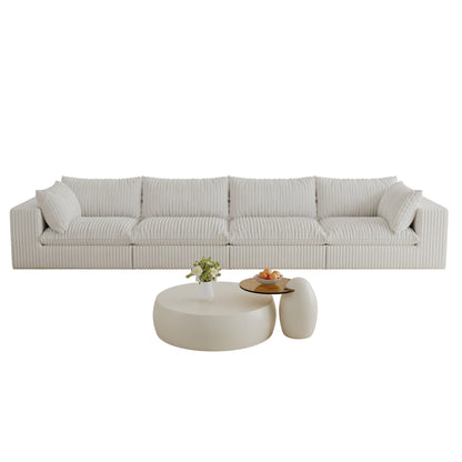 157.6'Cloud Sofa,Corduroy Fabric,Deep Seat Couches,Double - layer design,Removable Cushion,No Assembly,DIY Combination for Living room, Bedroom,Conference room ,Apartment,White - 1st Choice Furniture Direct