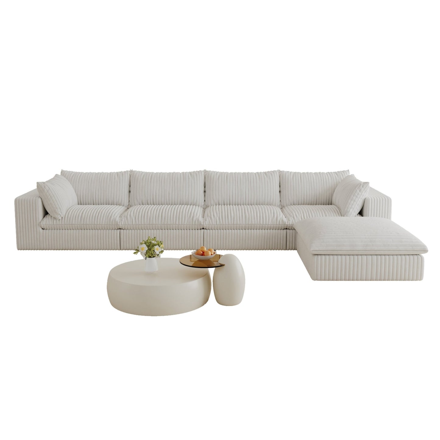 157.6'Cloud Sofa,Corduroy Fabric,Deep Seat Couches,Double - layer design,Removable Cushion,No Assembly,DIY Combination for Living room, Bedroom,Conference room ,Apartment,White - 1st Choice Furniture Direct