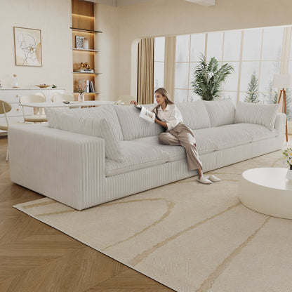 157.6'Cloud Sofa,Corduroy Fabric,Deep Seat Couches,Double - layer design,Removable Cushion,No Assembly,DIY Combination for Living room, Bedroom,Conference room ,Apartment,White - 1st Choice Furniture Direct