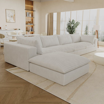 157.6'Cloud Sofa,Corduroy Fabric,Deep Seat Couches,Double - layer design,Removable Cushion,No Assembly,DIY Combination for Living room, Bedroom,Conference room ,Apartment,White - 1st Choice Furniture Direct
