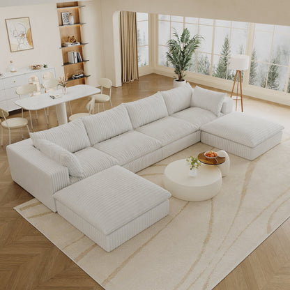 157.6'Cloud Sofa,Corduroy Fabric,Deep Seat Couches,Double - layer design,Removable Cushion,No Assembly,DIY Combination for Living room, Bedroom,Conference room ,Apartment,White - 1st Choice Furniture Direct
