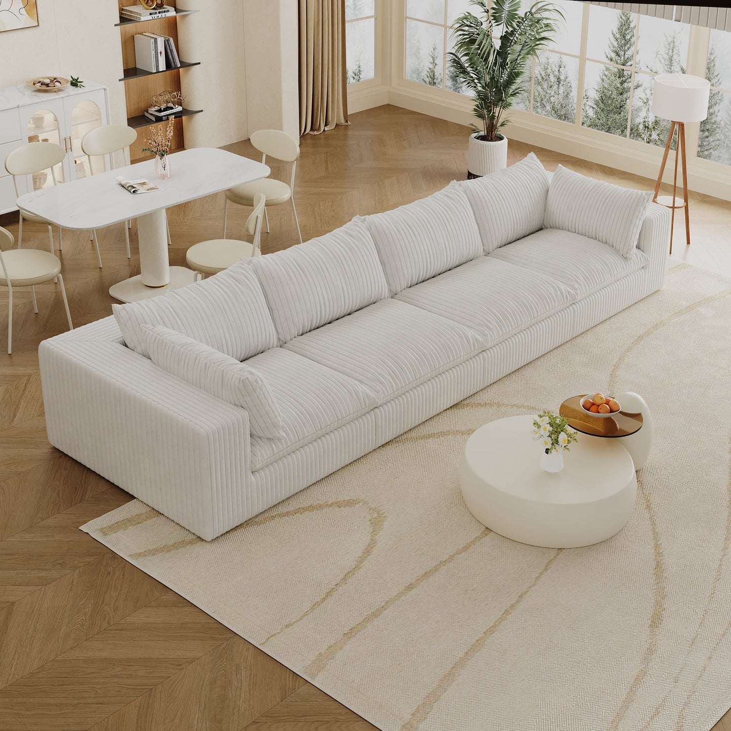 157.6'Cloud Sofa,Corduroy Fabric,Deep Seat Couches,Double - layer design,Removable Cushion,No Assembly,DIY Combination for Living room, Bedroom,Conference room ,Apartment,White - 1st Choice Furniture Direct