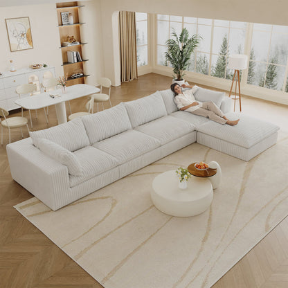 157.6'Cloud Sofa,Corduroy Fabric,Deep Seat Couches,Double - layer design,Removable Cushion,No Assembly,DIY Combination for Living room, Bedroom,Conference room ,Apartment,White - 1st Choice Furniture Direct