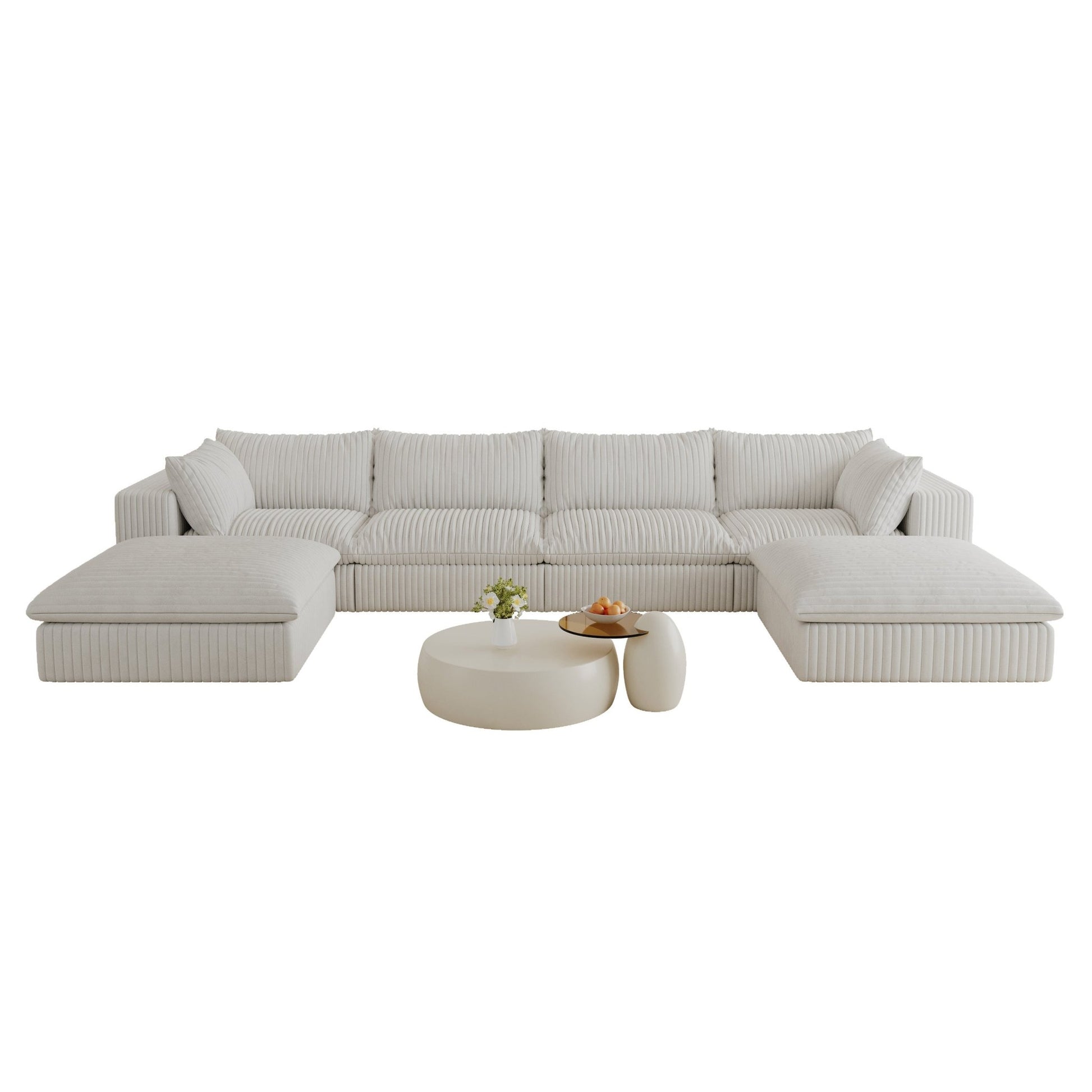 157.6'Cloud Sofa,Corduroy Fabric,Deep Seat Couches,Double - layer design,Removable Cushion,No Assembly,DIY Combination for Living room, Bedroom,Conference room ,Apartment,White - 1st Choice Furniture Direct