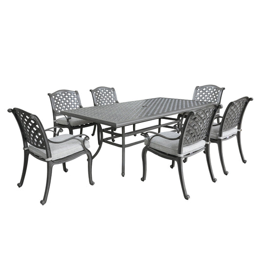 Outdoor 7-Piece Aluminum Dining Set with Cushion, Golden Gauze