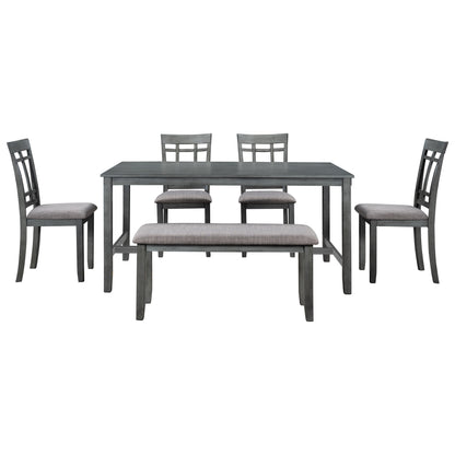 1st Choice 6 Piece Wooden Gray Dining Table Set Farmhouse Rustic Style