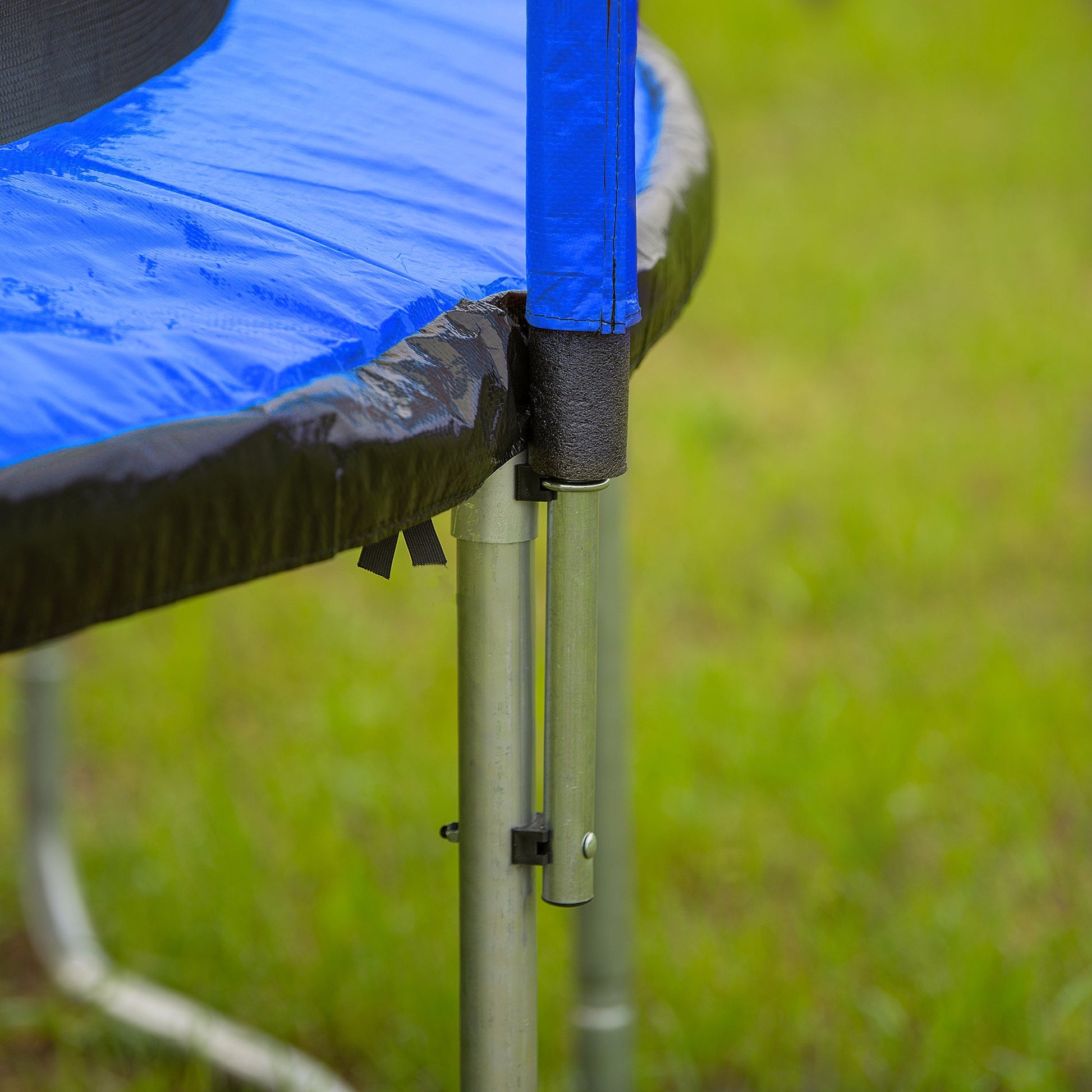 15FT Trampoline with Basketball Hoop Inflator and Ladder, 6pcs extra safety net pole sleeves - Blue - 1st Choice Furniture Direct
